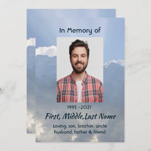 Memorial Photo Prayer Heavenly Sky Einladung (Vorne/Hinten)