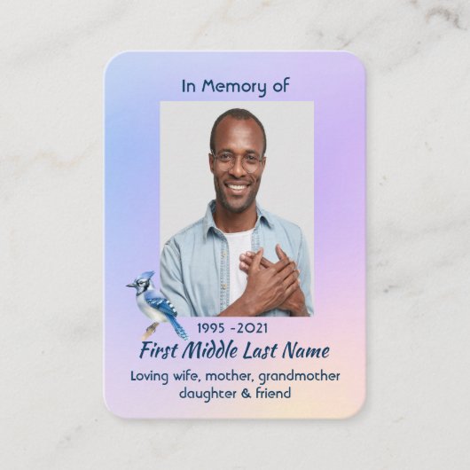 Memorial Photo Prayer Watercolor Bluejay  Visitenkarte (Vorderseite)