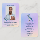 Memorial Photo Prayer Watercolor Bluejay  Visitenkarte (Vorne/Hinten)
