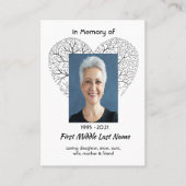 Memorial Photo Tree of Life Heart Love Visitenkarte (Vorderseite)
