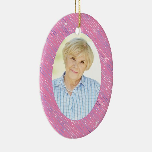 Memorial Pink Blue Stripes Oval Foto Weihnachten Keramik Ornament (Rechts)