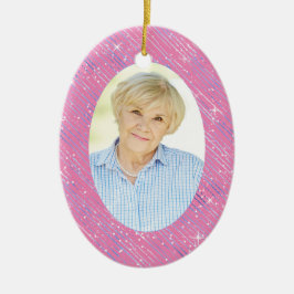 Memorial Pink Blue Stripes Oval Foto Weihnachten Keramik Ornament