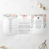 Memorial Pink Peony Watercolor Dreifach-gefaltete Programmkarte (Innenseite)