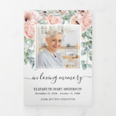 Memorial Pink Peony Watercolor Dreifach-gefaltete Programmkarte (Cover)