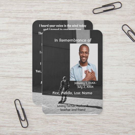 Memorial Pocket Card Athlete Rollerblade Skaten Visitenkarte (Vorderseite/Rückseite Beispiel)