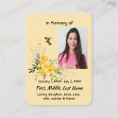 Memorial Pocket Card Hummingbird Yellow Roses Visitenkarte (Vorderseite)