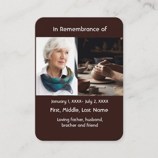 Memorial Pocket Card Potter Potterkarton Visitenkarte (Vorderseite)