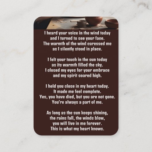 Memorial Pocket Card Potter Potterkarton Visitenkarte (Rückseite)