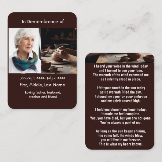 Memorial Pocket Card Potter Potterkarton Visitenkarte (Vorne/Hinten)
