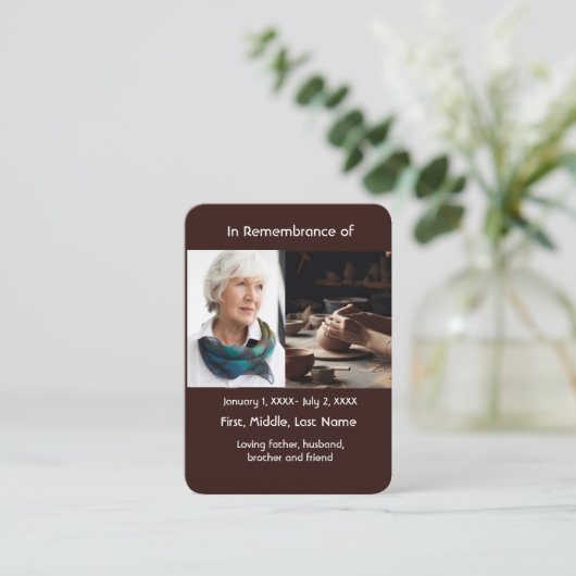 Memorial Pocket Card Potter Potterkarton Visitenkarte (Stehend Vorderseite)