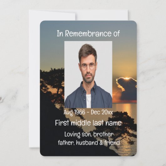 Memorial Pocket Keepake Lake Sunset Friedlich Einladung (Rückseite)