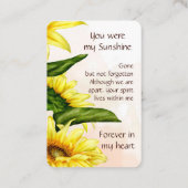Memorial Pocket Keepake Sonnenblume Sonnenschein Visitenkarte (Rückseite)