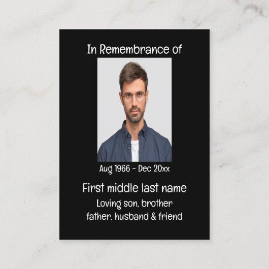 Memorial Pocket Keepake Wolf Tier Visitenkarte (Rückseite)