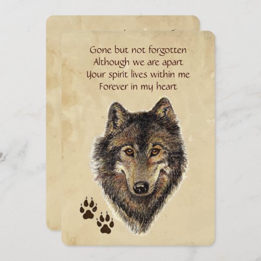 Memorial Pocket Keepake Wolf Wolves Tier Einladung (Vorne/Hinten)