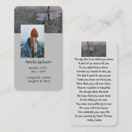 Memorial Prayer Card Dragonfly Dewdrops Visitenkarte