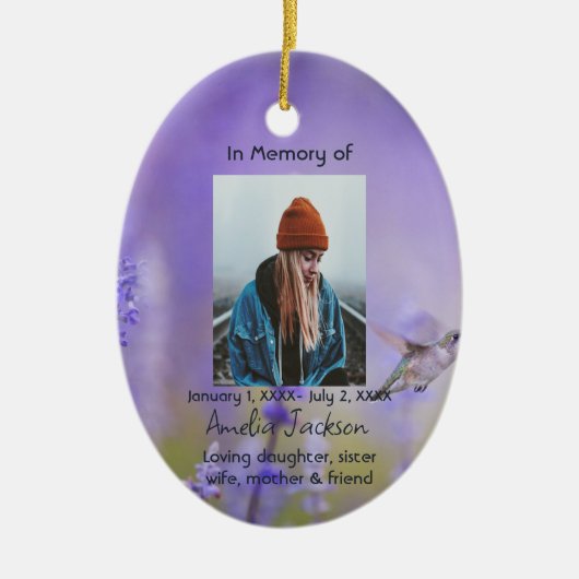 Memorial Prayer Card Hummingbird Lavender Blume Keramik Ornament (Vorne)