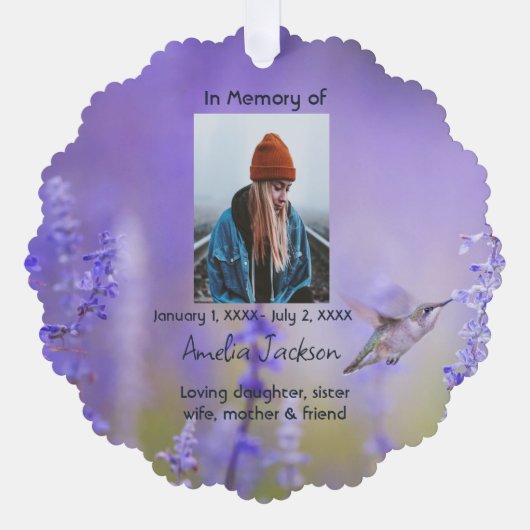 Memorial Prayer Card Hummingbird Lavender Blume Ornament Karte (Vorderseite)