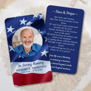 Memorial Prayer Card US Flag Stars & Stripes Gedic