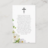 Memorial Prayer Card With White Flowers Visitenkarte (Rückseite)