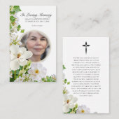 Memorial Prayer Card With White Flowers Visitenkarte (Vorne/Hinten)