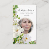 Memorial Prayer Card With White Flowers Visitenkarte (Vorderseite)