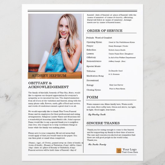 Memorial Program Newspaper Template (Rückseite)