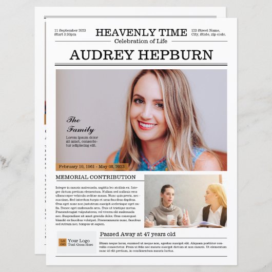 Memorial Program Newspaper Template (Vorne/Hinten)