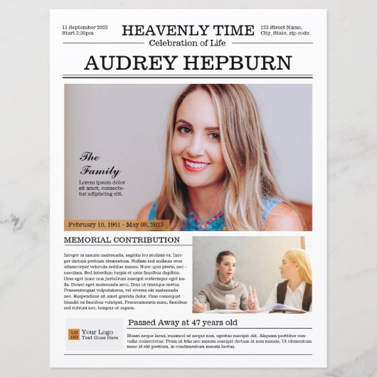 Memorial Program Newspaper Template (Vorderseite)