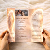 Memorial Program Orange Angel Wings Obituary Flyer