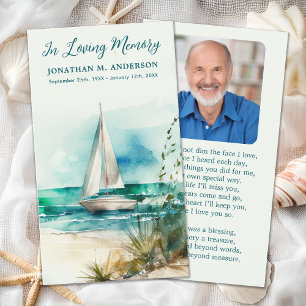 Memorial Sailboat Modernes Foto Beerdigung Gebetsk Telefonnummerkarte
