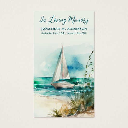 Memorial Sailboat Wasserfarbe Beerdigung Gebetkart (Vorderseite)