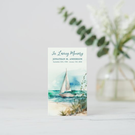 Memorial Sailboat Wasserfarbe Beerdigung Gebetkart Telefonnummerkarte (Stehend Vorderseite)