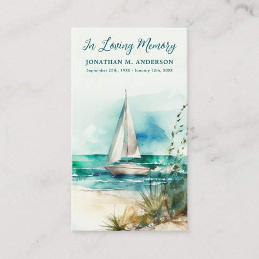 Memorial Sailboat Wasserfarbe Beerdigung Gebetkart Telefonnummerkarte (Vorderseite)