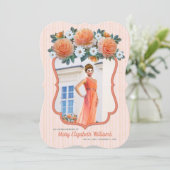 Memorial Service Apricot Rose White Daisies Foto Einladung (Stehend Vorderseite)