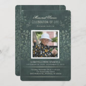 Memorial Service Aquamarin Floral Foto Custom Einl Einladung (Vorne/Hinten)