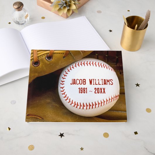 Memorial Service Baseball In Glove Gästebuch (Vorderseite Offen)