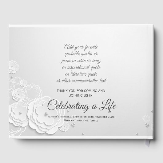 Memorial Service Einfaches Weißes elegantes Foto Gästebuch (Rückseite)
