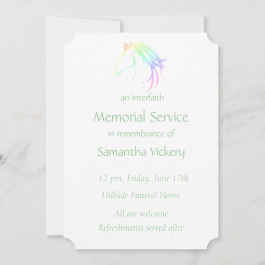Memorial Service Einladen Wasserfarben Pastel Pfer Einladung (Rückseite)