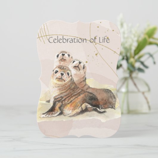 Memorial Service Einladen Wasserfarben Siegel Tier Einladung (Stehend Vorderseite)