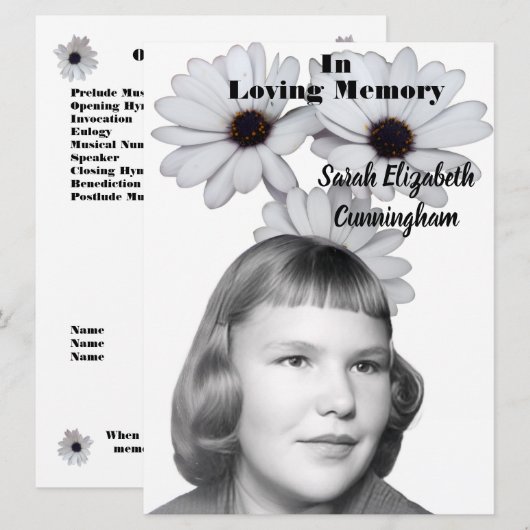 Memorial Service-Foto für afrikanische Daisis | Ko Programm (Vorne/Hinten)