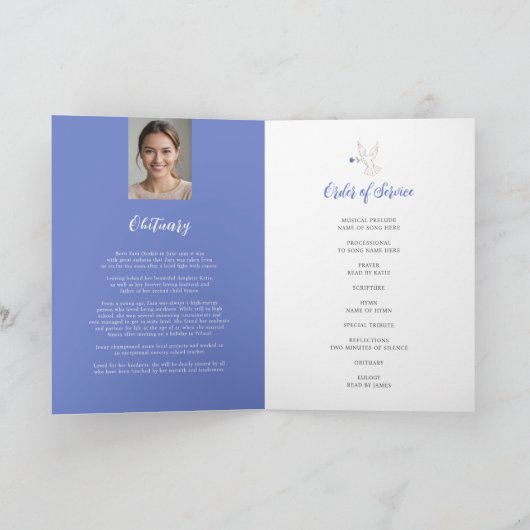 Memorial service funeral dove blue rose photo programm (Innenseite)