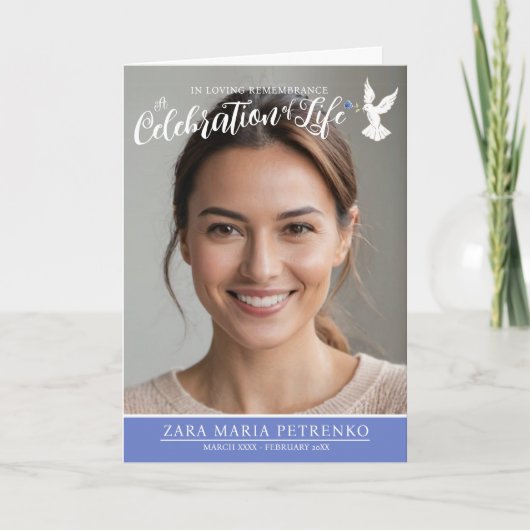 Memorial service funeral dove blue rose photo programm (Vorderseite)