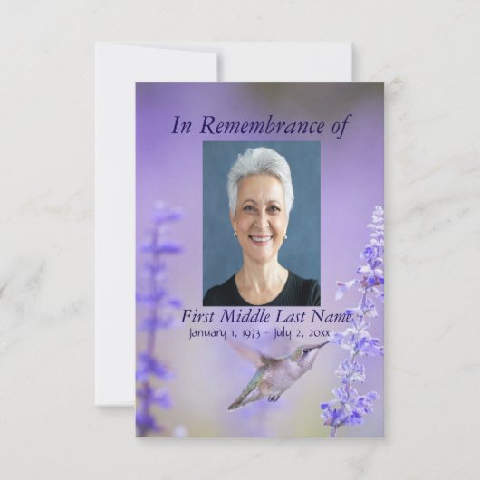 Memorial Service Hummingbird Lavender Custom Einladung (Vorderseite)