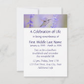 Memorial Service Hummingbird Lavender Custom Einladung (Rückseite)