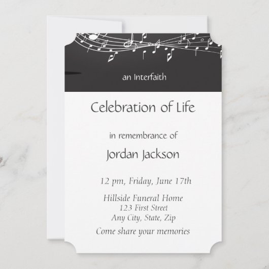 Memorial Service Invite Music Notes background Einladung (Rückseite)