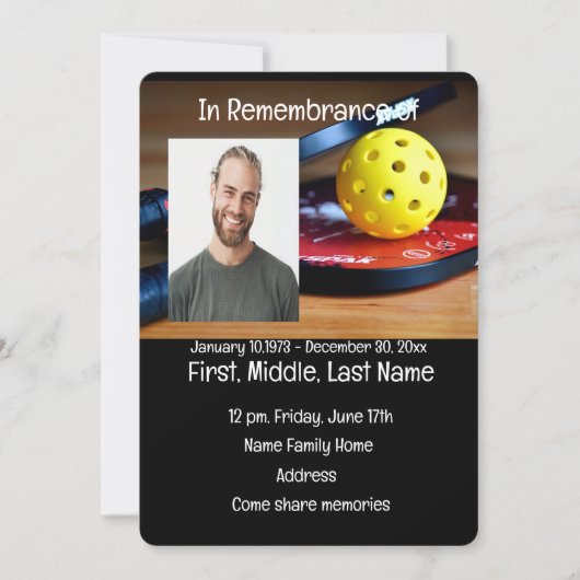 Memorial Service Invite Pickleball Sport Einladung (Vorderseite)