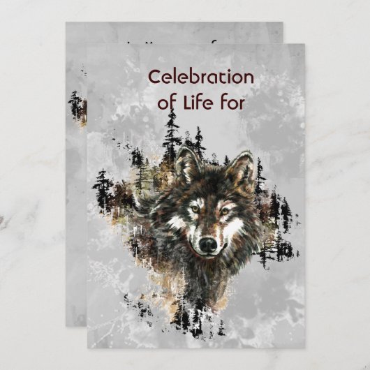 Memorial Service Invite Wolf Wolves Animal art Einladung (Vorne/Hinten)
