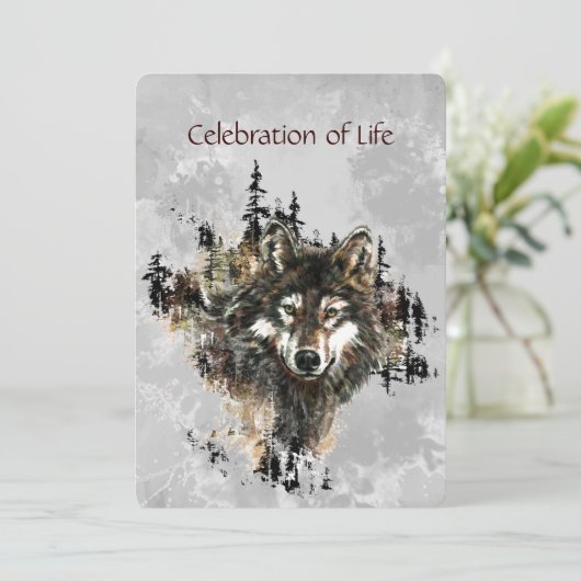 Memorial Service Invite Wolf Wolves Animal art Einladung (Stehend Vorderseite)