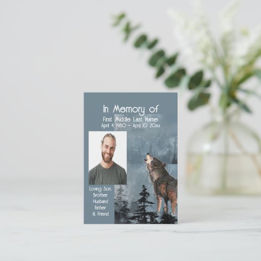 Memorial Service Keepake Howling Wolf Visitenkarte (Stehend Vorderseite)