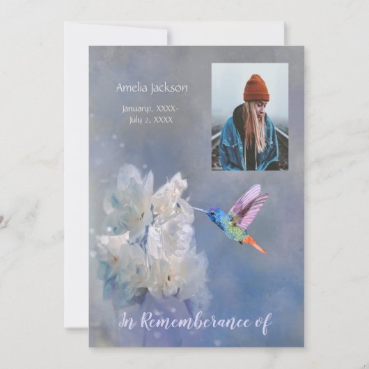 Memorial Service laden Hummingbird White Blume ein Einladung (Vorderseite)